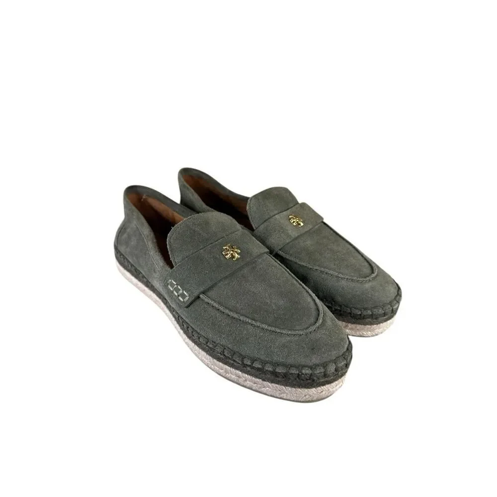 Tory Burch Olive Green Suede Espadrille Seaside Loafers Size 9